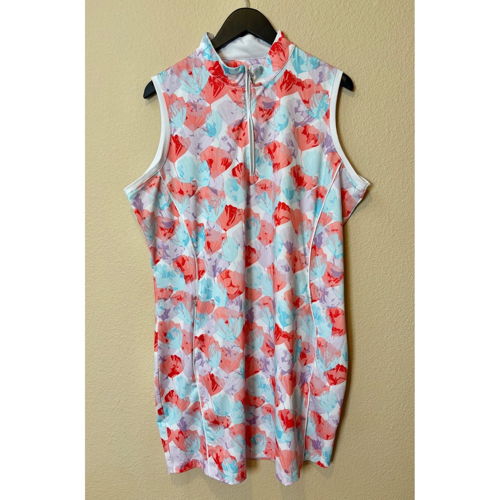 Pebble Beach Dry-Luxe Performance Golf Dress XL Floral Sleeveless Zip Mock Neck - Picture 2 of 6